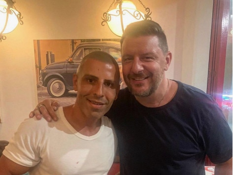 Daniel Semrani with My Kitchen Rules judge Manu Feildel at Gigi's in Balmain.