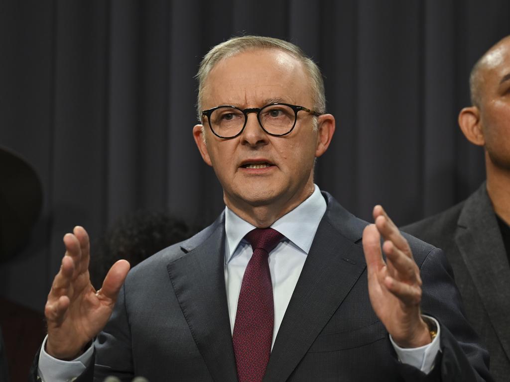 Anthony Albanese unveiled the wording of the referendum question and proposed constitutional amendment in an emotional press conference. Picture: NCA NewsWire / Martin Ollman