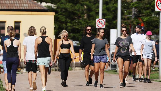 Walkers out in Manly on Easter Saturday. Picture: Matrix.