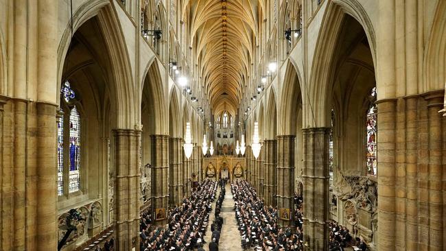 Westminster Abbey in London on Monday night for the State Funeral Service for Queen Elizabeth II. Picture: AFP