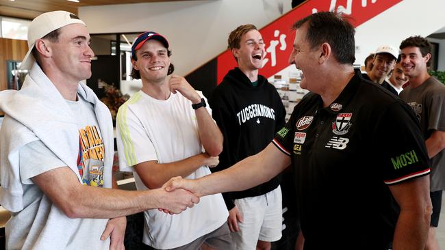 A group of Saints players have already started back at training in a bid to impress new coach Ross Lyon. Picture: Michael Klein