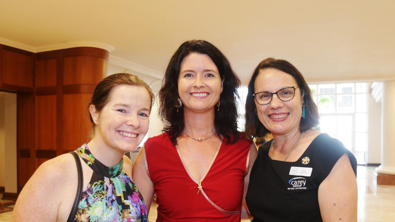 Susie Cray, Kirsty Nancarrow and Rita Zappulla at the Cairns Chamber of Commerce Christmas lunch, held at the Pullman International hotel. Picture: Catherine Duffy