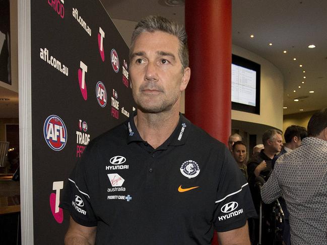 Last day of the AFL Trade Period at Marvel Stadium.  Carlton list manager Stephen Silvagni talks to the media at the conclusion of the 2019 AFL trade period    .Picture: Michael Klein.