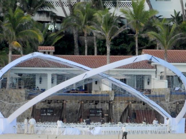 An elaborate silk framed structure sits on the beach at the exclusive One &amp; Only Resort in Pamilla, Mexico. Picture: News Corp Australia