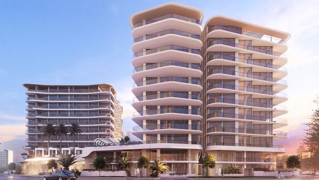 Artist impression of MAYD Group's proposed $350m hotel development which is planned for north Kirra. Picture: Supplied