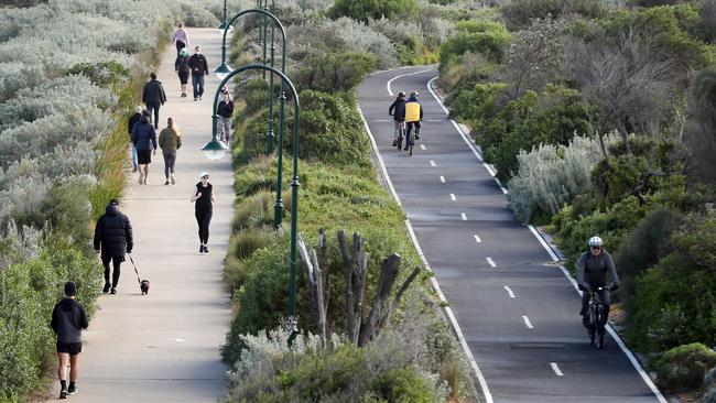 People enjoy their hour of exercise at Elwood. Picture: David Crosling