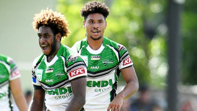 Dudley Dotoi and Ragarive Wavik . QRL; Mal Meninga Cup U18 Grand Final : Townsville Blackhawks Vs Tweed Seagulls at Jack Manski Oval, Townsville. Picture: Alix Sweeney