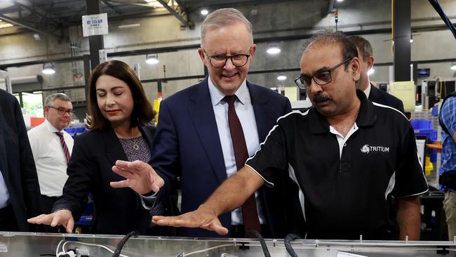 Anthony Albanese visiting the Tritium factory in 2022. Picture: Toby Zerna