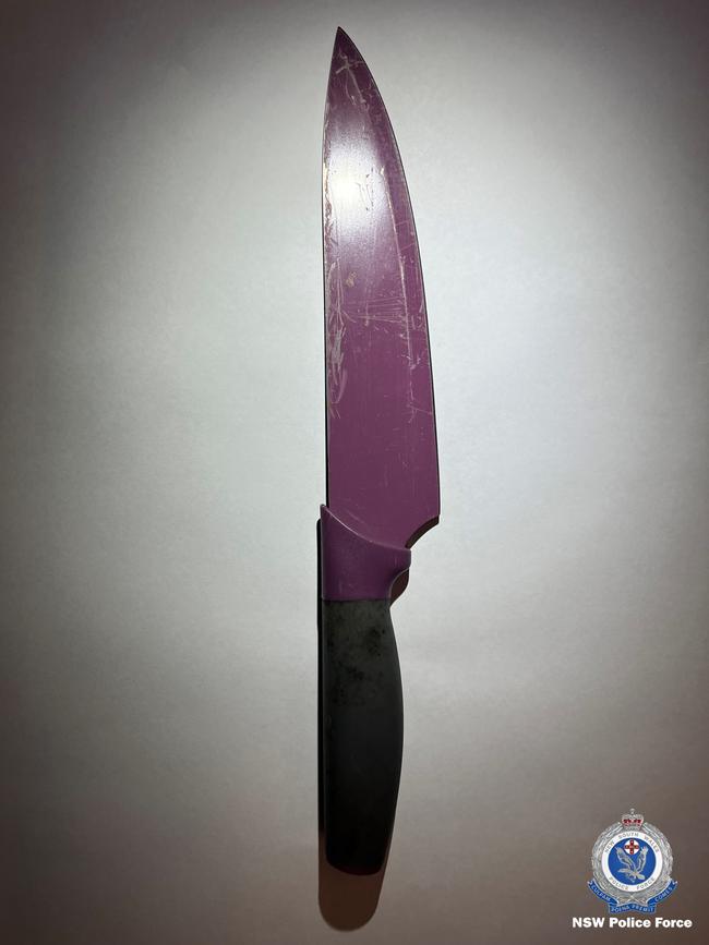 A weapon allegedly seized from a group of teenagers who were arrested at Penrith train station and charged with robbery in company. Picture: NSW Police