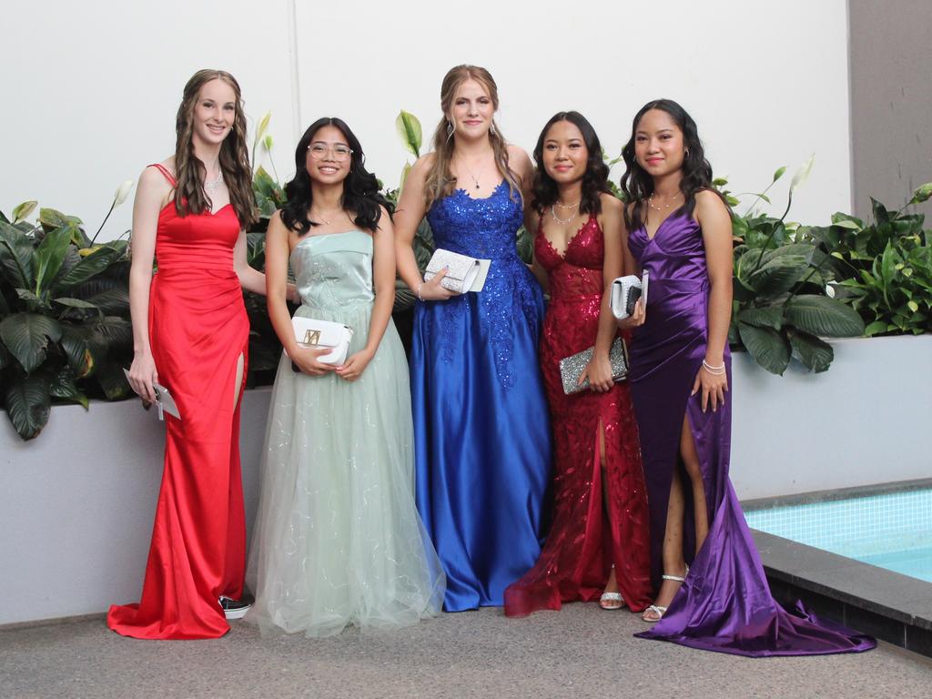 Chloe Potter, Precious Madrigal, Katherine Lemon, Gladisya Chairul Claudya Chairul at the Palmerston College formal 2023.