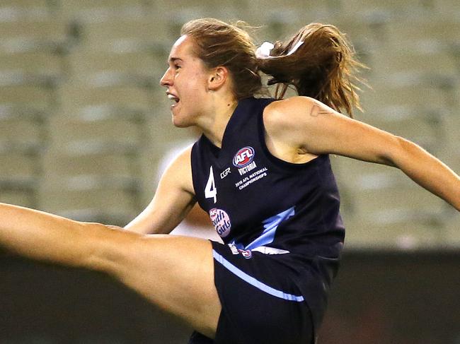 AFL Youth Girls National Championships final: Vic Metro v. Western Australia at the MCG,  6th of May,  Melbourne Australia.  Vic Metro's Isabel Huntington goal in the second quarter.Picture : George Salpigtidis