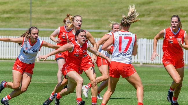 Young Swans hopefuls in action in the Summer Series. Pic: Merrillie Redden Photography