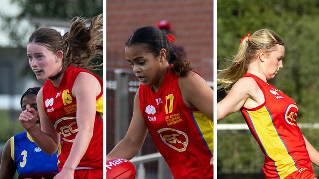 Suns U16 development talents Eva Hooper, Mistee Sagigi and Maddie Campbell. Pictures: Ben Grimes.