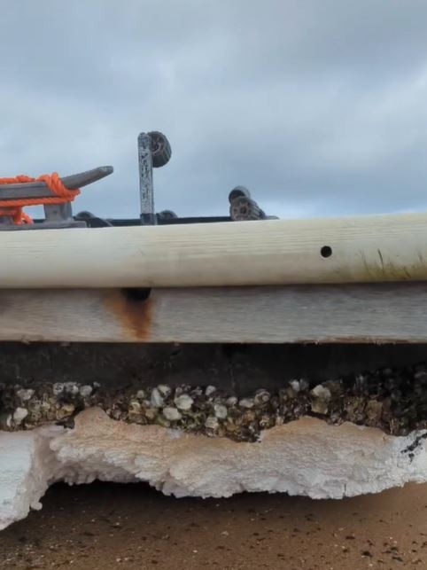 The styrofoam underneath the barge has been breaking off and washing up on shore. Picture: Instagram