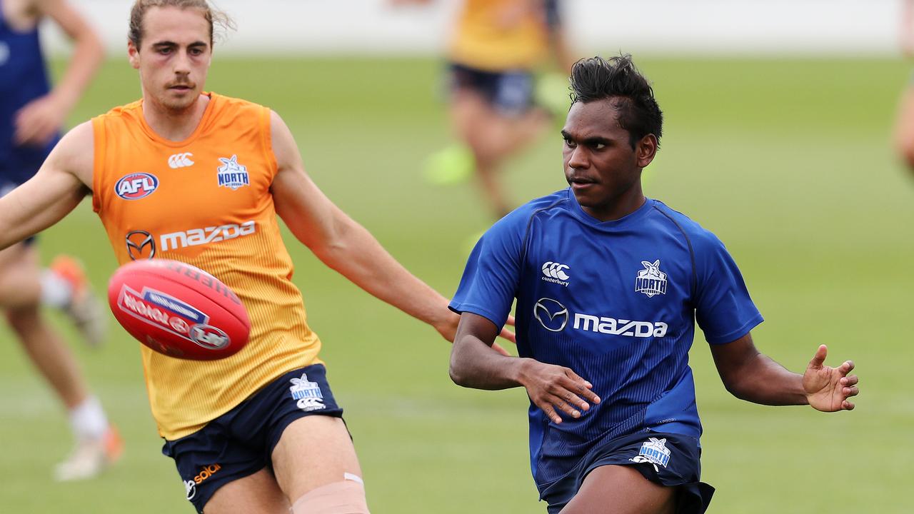 North Melbourne footy training at Arden Street Oval. 18/01/2021. Phoenix Spicer at training today. Pic: Michael Klein