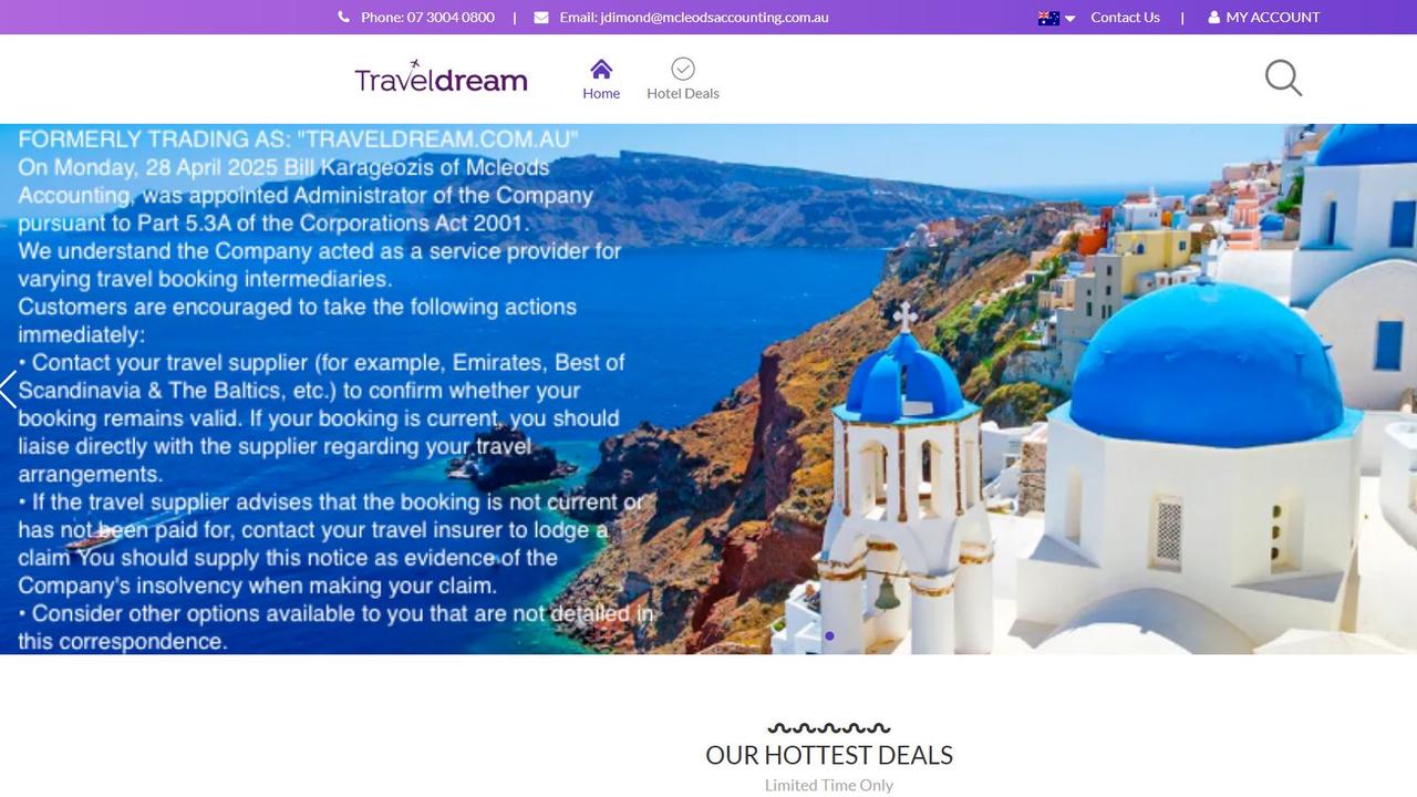 The Traveldream website warns that it is now under control of administrators.