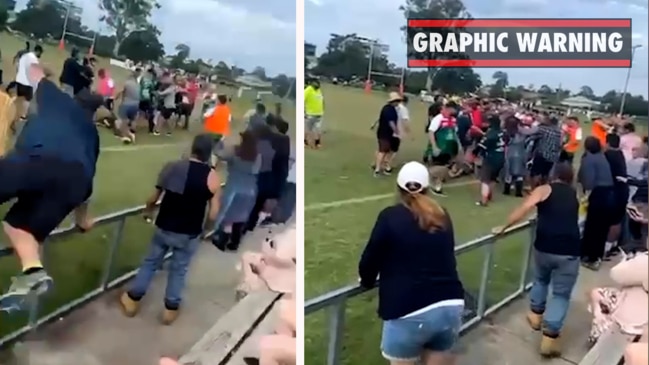 Spectator footy fight erupts