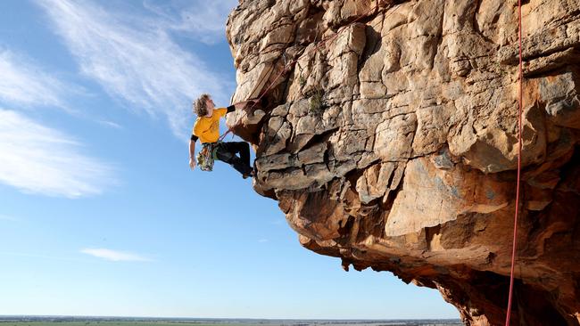 Climber John Fischer on Castle Crag at Mt Arapiles in Victoria. Picture: David Geraghty