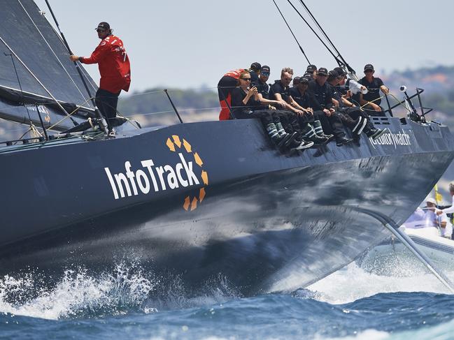 InfoTrack leads the fleet out of Sydney Harbour during the 2019 Sydney to Hobart. Picture: Brett Hemmings/Getty