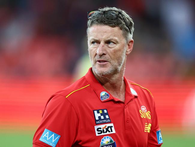 GOLD COAST, AUSTRALIA - APRIL 13: Damien Hardwick, Senior Coach of the Suns during the round five AFL match between Gold Coast Suns and Hawthorn Hawks at People First Stadium, on April 13, 2024, in Gold Coast, Australia. (Photo by Chris Hyde/Getty Images)