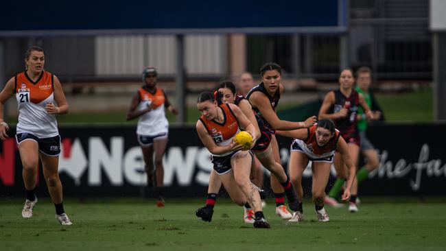 Emma Forsyth as the NTFL Buffaloes' women side beat the Essendon Bombers. Picture: Pema Tamang Pakhrin