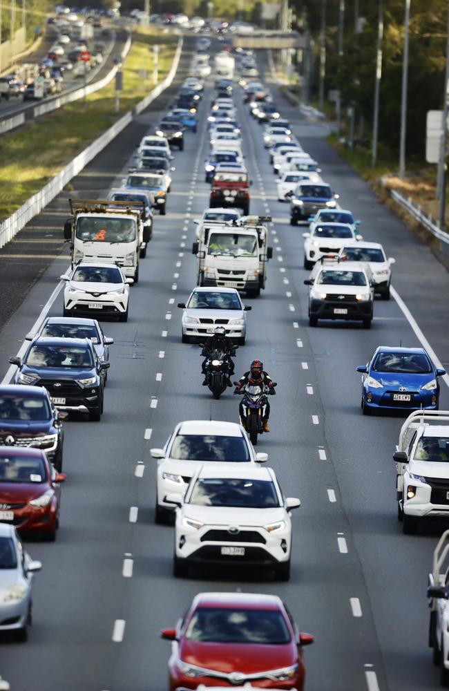 Peak hour traffic build up on the Bruce Highway at Griffin. Picture Lachie Millard