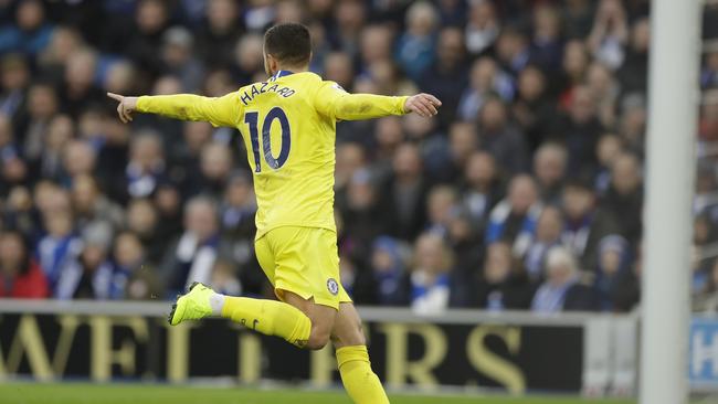 Hazard wheels away in celebration after scoring his side's second goal.