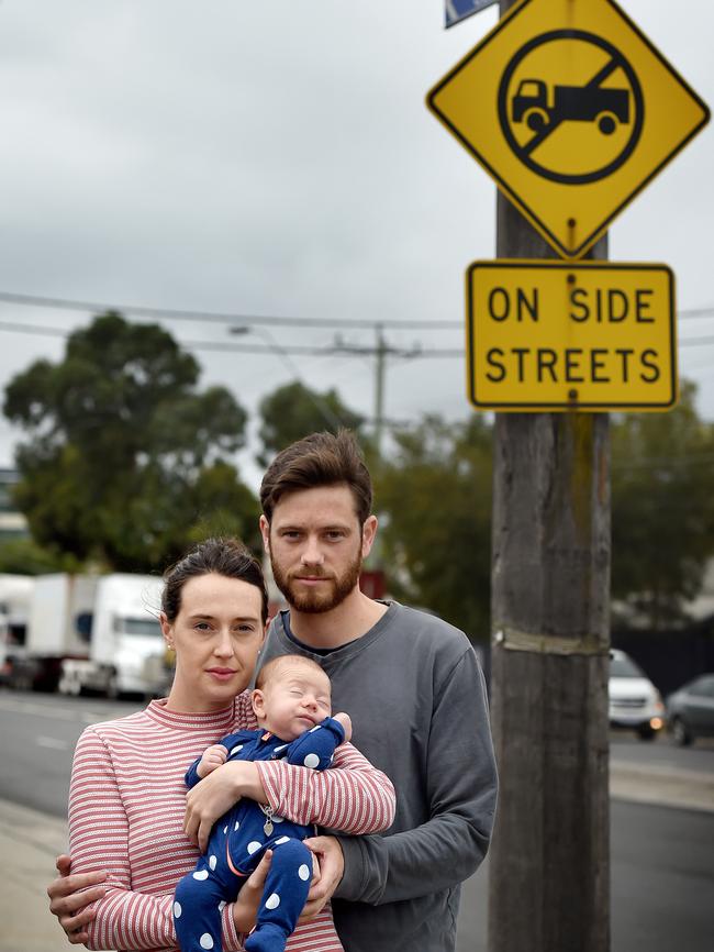 Ms Lycett is worried about the health of her infant son as truck numbers rise. Picture: Nicole Garmston