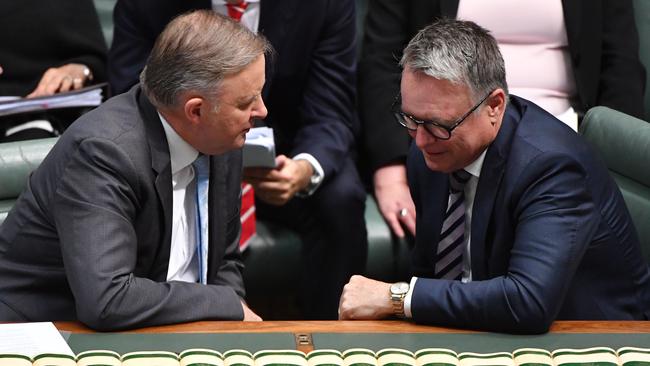 Joel Fitzgibbon, right, has been chafing against his party’s emissions target. Picture: AAP