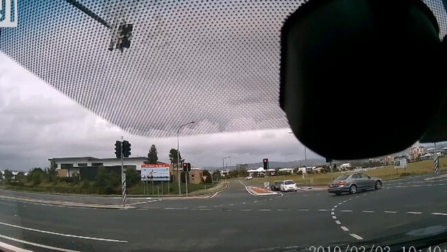 The Mercedes can be seen cutting across the lanes before heading along Nerang-Broadbeach Road. Picture: supplied