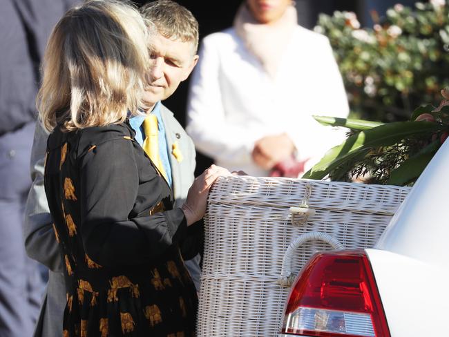 The funeral for Annika Ferry was held at the Manly life Church at Fairlight, dad Jim Ferry with mother Helen at the casket. Picture John Grainger