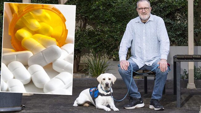 Phil Hazel, diagnosed with early onset dementia in 2017, poses for a photo with his dementia assistance dog Margot Picture:Daily Telegraph/ Monique Harmer