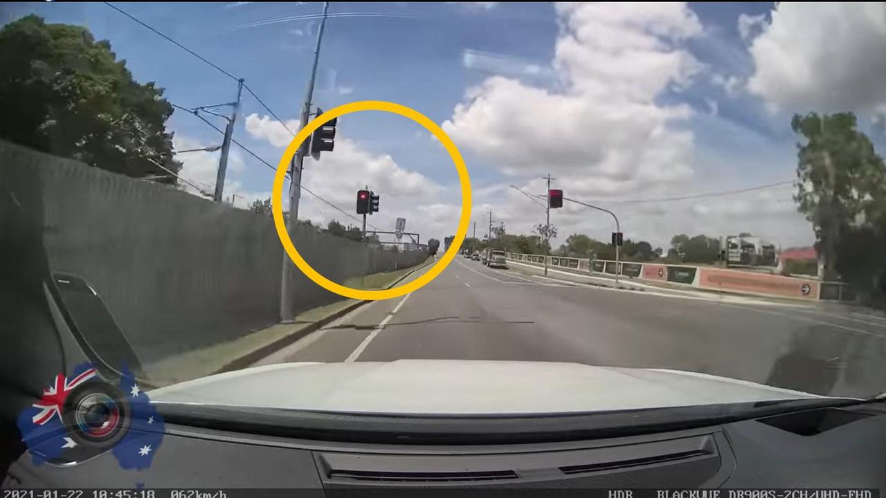 The mechanic took the car home and went on an extended joy ride with friends and family, covering 102km in a 50 zone and running a red light. Picture: Dash Cam footage QLD