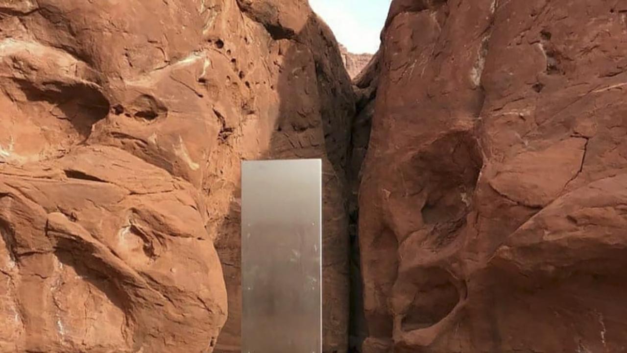 The mysterious monolith was discovered in and then disappeared from the Utah desert. Picture: Utah Department of Public Safety / AFP