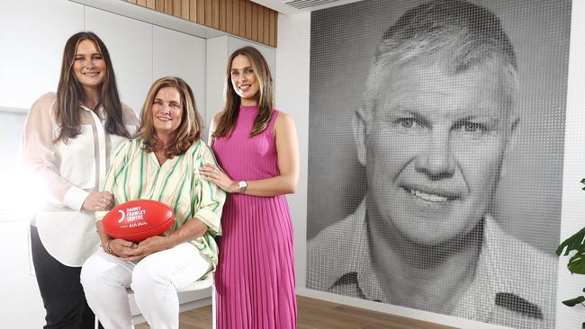 Danny Frawley’s wife Anita and daughters Chelsea and Daniella at Moorabin’s Danny Frawley Centre. Picture: Michael Klein.