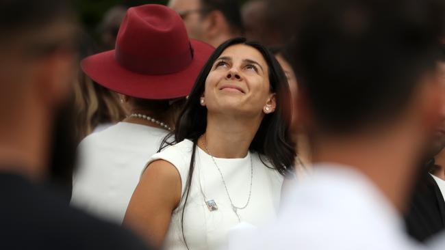 Mother Leila Abdallah reflecting as the song Oceans by Hillsong worship choir plays at the funeral for her children. Picture: Jonathan Ng