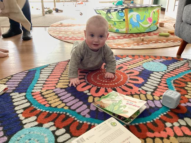 Theodore McDowall, eight months old. He is the most bright and bubbly little boy. At his daycare another child learnt how to walk and the teachers were all cheering this baby on, while the other kids looked at them with blank faces he was in the corner smiling and clapping his hands. He also roars like a lion and loves the Wiggles.