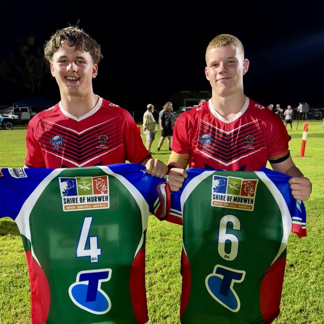 Valleys players Xavier Newtown (left) and Liam Marshall celebrate their 2024 Adrian Vowles Cup U16 Boys Dream Team selection.