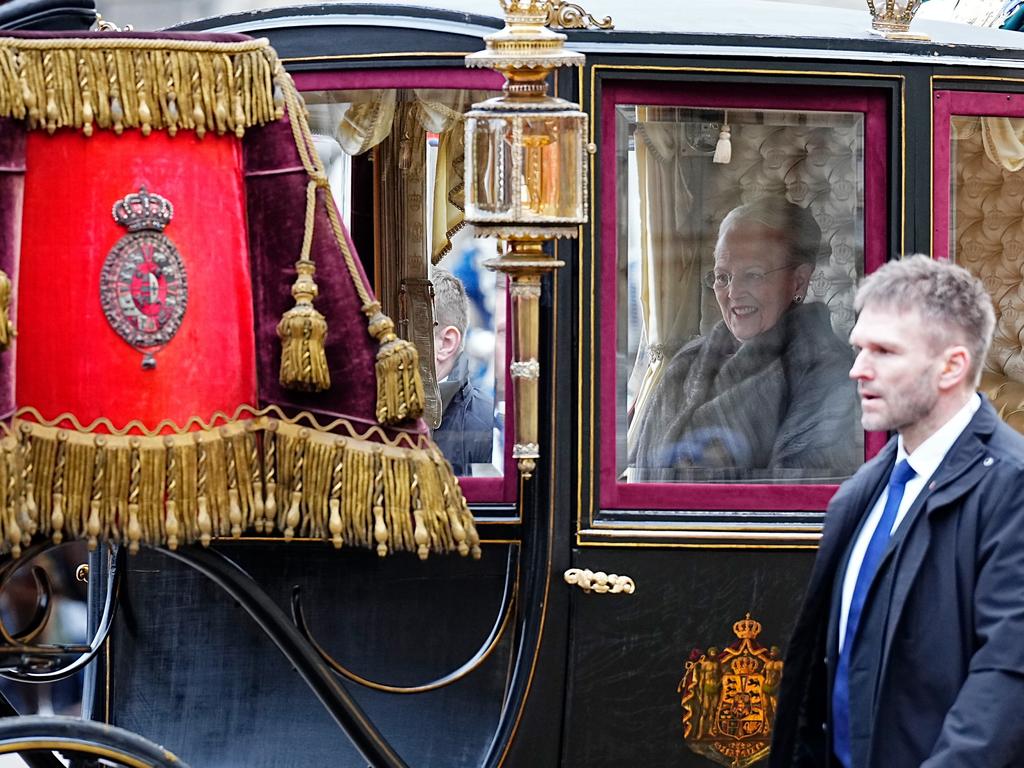 Queen Margrethe II of Denmark leaves for the proclamation of HM King Frederik X and HM Queen Mary of Denmark at Amalienborg Palace Square. Picture: Getty Images