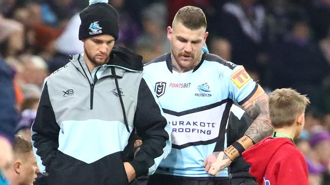 Josh Dugan comes from the field with a hamstring injury.