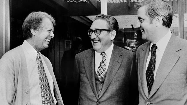 Carter with secretary of state Henry Kissinger and US vice-president Walter Mondale in 1976. Picture: AFP