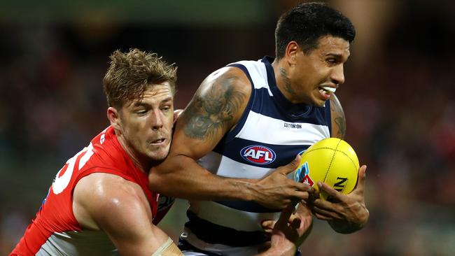 Tim Kelly booted an important late goal for the wasteful Cats. Picture: Getty Images