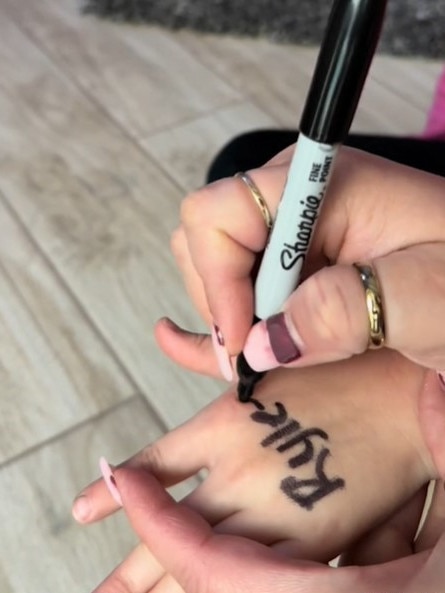 Countless videos and images emerging on social media show Florida residents following Government advice to label themselves with permanent markers.. Picture: TikTok