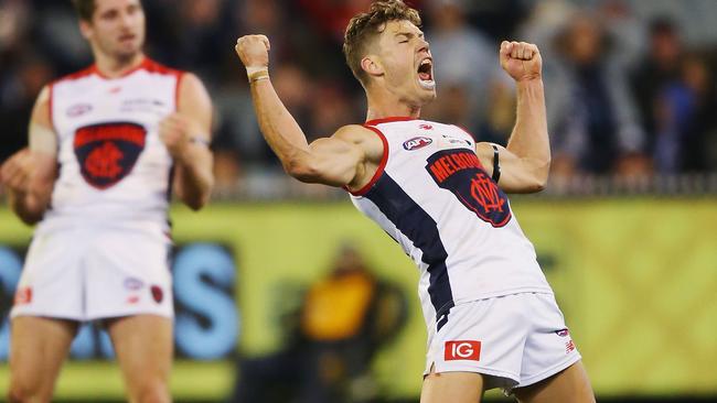 Jake Melksham celebrates after kicking the winning goal. Picture: Getty Images