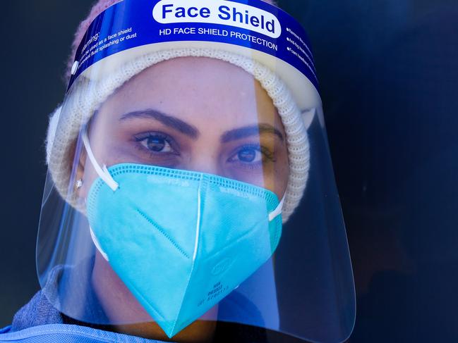 SYDNEY, AUSTRALIA - Newswire Photos AUGUST 04, 2021: A Nurse  poses for a photo while working at the Coogee pop up Drive thru Covid-19 testing site during Lockdown in Sydney. Picture: NCA Newswire /Gaye Gerard