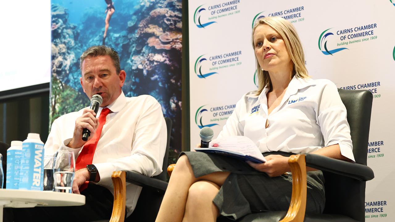 Member for Barron River Craig Crawford and LNP candidate Bree James at the 2024 Meet the Candidates: State Election Forum lunch held last week in Cairns. Picture: Brendan Radke