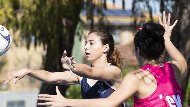 Flashback to 2020 when St Margaret’s Anglican Girls School played Moreton Bay College. The QGSSSA stars on Saturday. Picture: Renae Droop