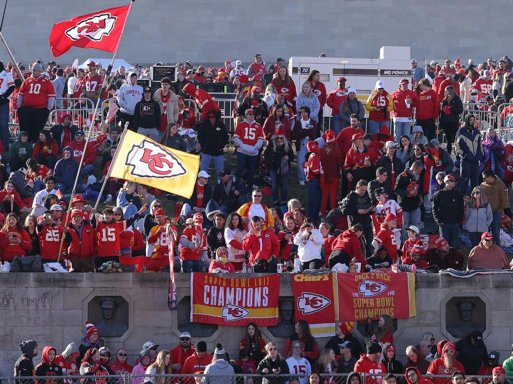 Kansas City Chiefs fans cheer during the Kansas City Chiefs Super Bowl LVIII victory parade. Picture: Jamie Squire/Getty Images