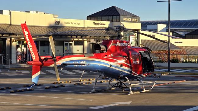 A helicopter has been parked at Burnside Village shopping centre in the carpark.