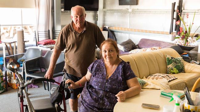 Black Summer bushfire victims John and Cathy Fawbert in their shed in Yowrie, southern NSW, which doubles as their home. Picture: Ben Marden